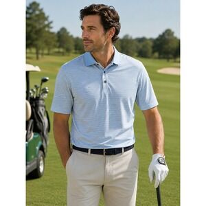 FootJoy Polo Shirt Mens XL Light Blue Striped Short Sleeve ProDry Performance